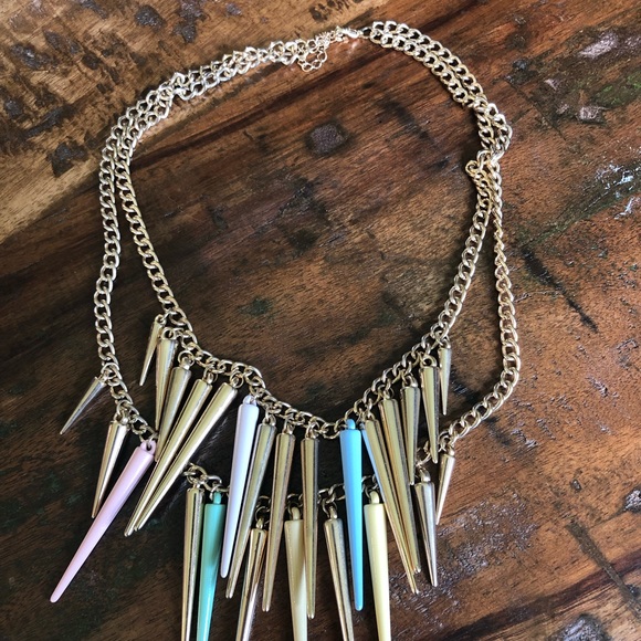 Gold and Multi Colored Necklace with Cones - Picture 1 of 4